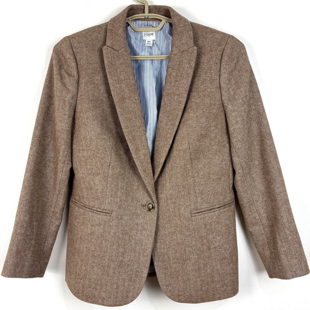 J.Crew Herringbone Wool-blend Holland Blazer Tan Camel 8 Petite Preppy BK374